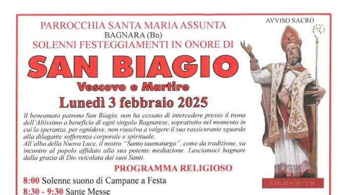 lunedi 3 febbraio a bagnara memoria liturgica di san biagio vescovo e martire