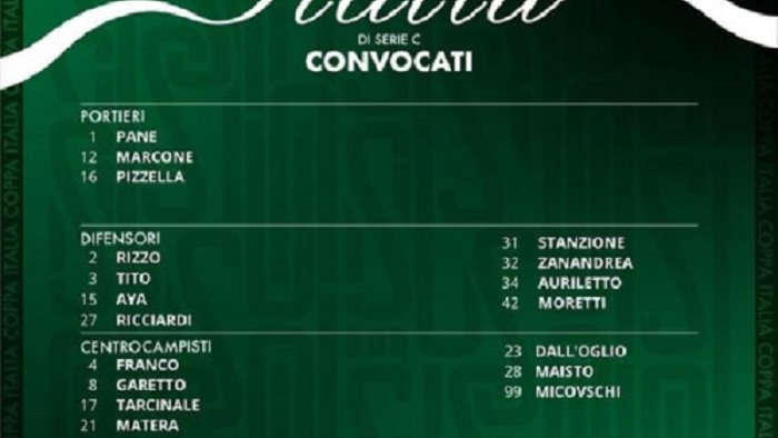 coppa italia serie c avellino f andria i convocati di taurino