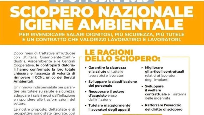 sciopero dei lavoratori del settore di igiene ambientale