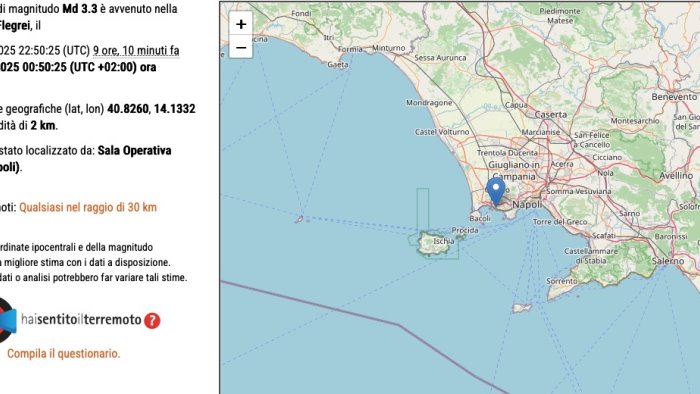 tremano i campi flegrei scossa di magnitudo 3 3 nella notte
