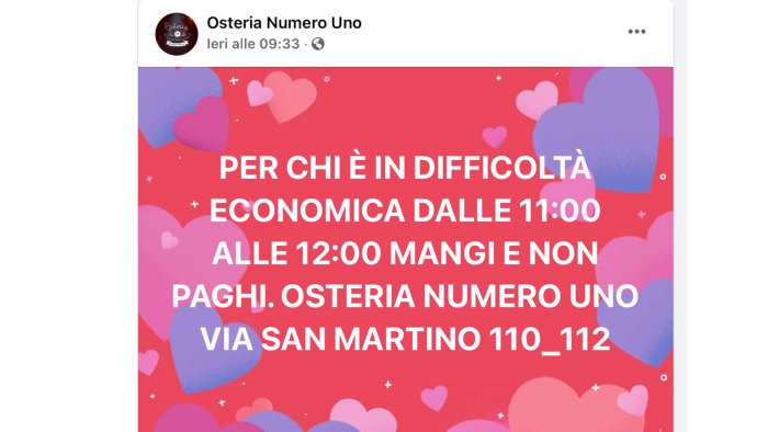 ristorante dona i pasti a chi non puo pagare