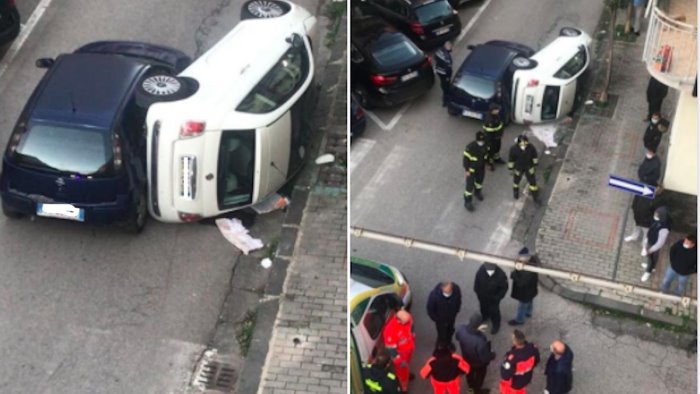 paura a battipaglia auto si ribalta in via buozzi