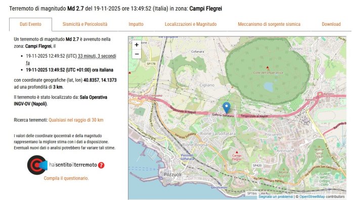 campi flegrei due scosse di terremoto in mattinata