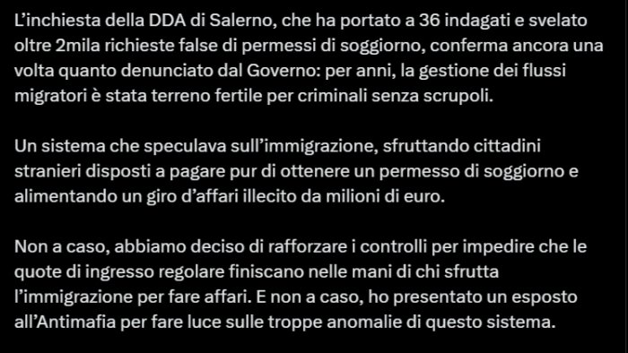 la premier meloni inchiesta dda salerno conferma l illegalita sull immigrazione