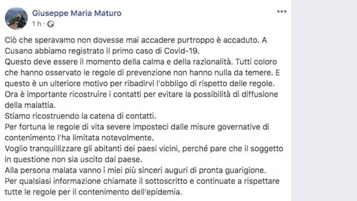 maturo ottavo caso nel sannio e qui a cusano mutri