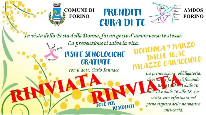 forino rinviata l iniziativa prenditi cura di te