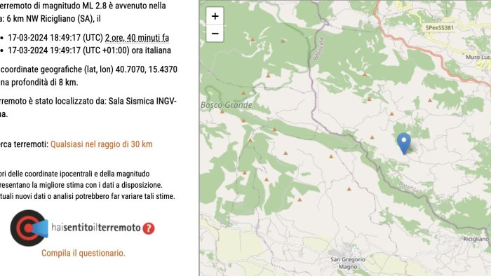 trema ancora la terra in cilento scossa 2 8 a ricigliano