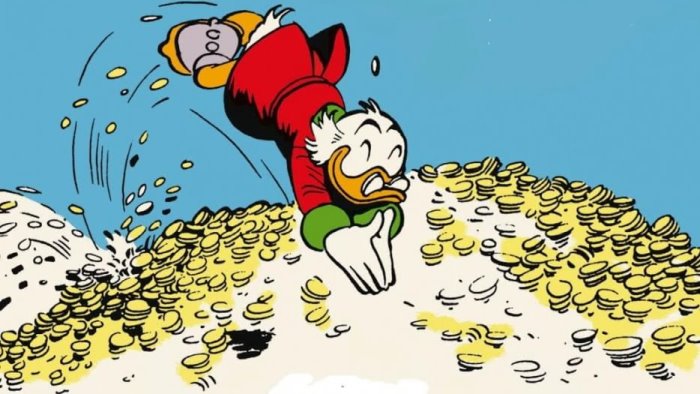 come paperon de paperoni dormiva su un letto fatto di banconote