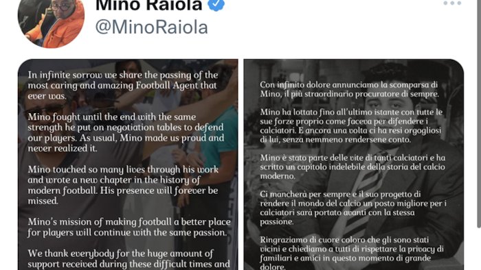 addio a mino raiola il mondo del calcio piange il re dei procuratori