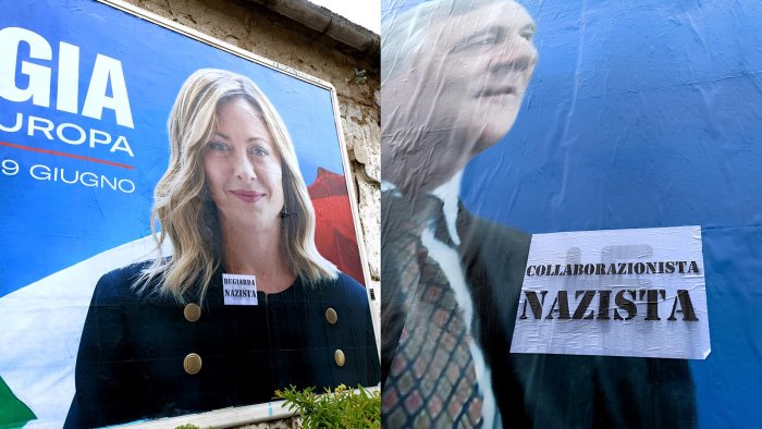 caserta imbrattati i manifesti per le europee della meloni e di tajani