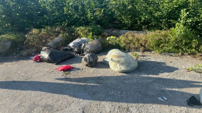 la denuncia scendono dai veicoli e abbandonano in strada sacchi di rifiuti
