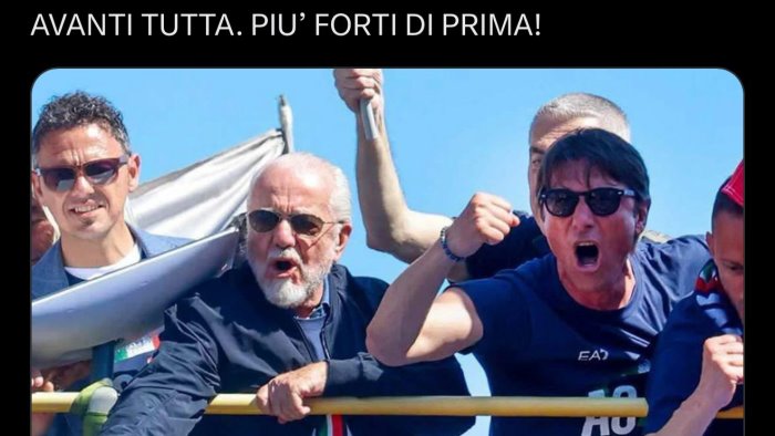 conte rimane de laurentiis esulta sui social avanti tutta