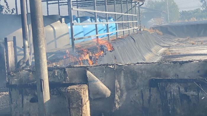 incendio di sterpaglie a fuoco anche telo vasca recupero percolato