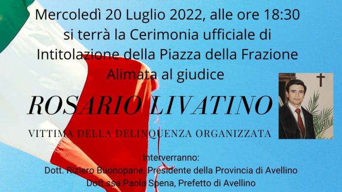 montefredane intitolata la piazza di alimata al giudice rosario livatino