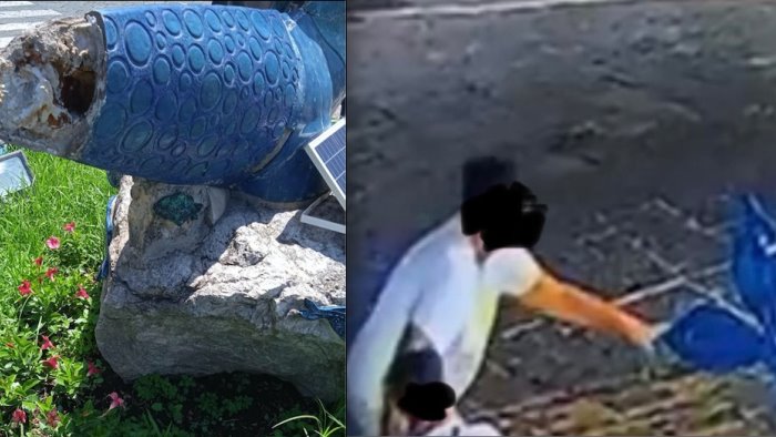 sfregio a vietri sul mare distrutta la coda della statua della sirena