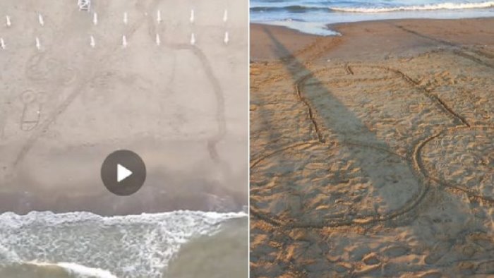 licola tartarughe costrette a deviare il percorso a causa di un fallo gigante