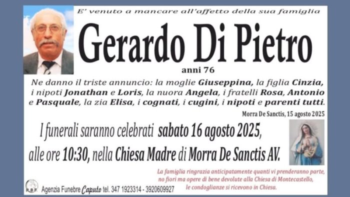 morra domani i funerali del 76enne deceduto dopo essersi ferito con il fucile